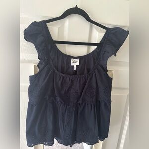 Elegant Navy Eyelet Blouse